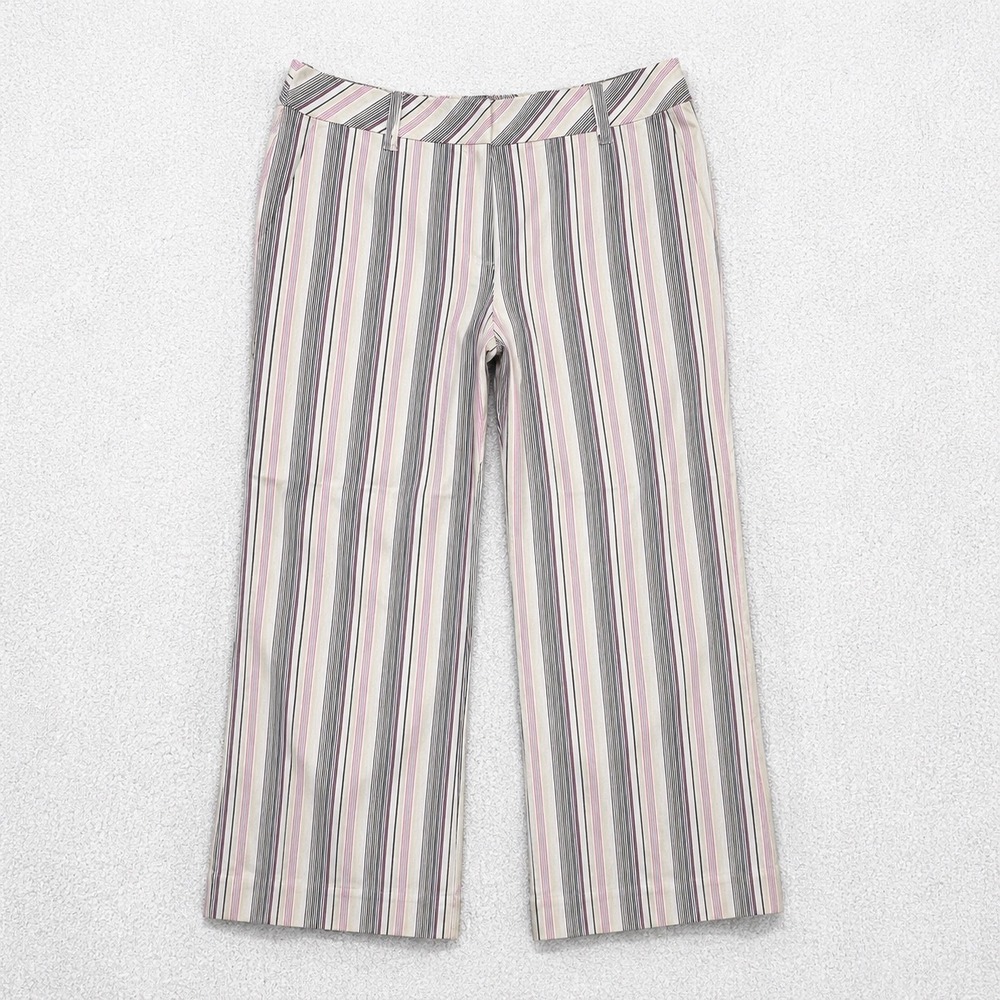 LOFT Womens Pink Grey Striped Wide Leg Trousers Mid Rise Career Crop Pants - Picture 3 of 10